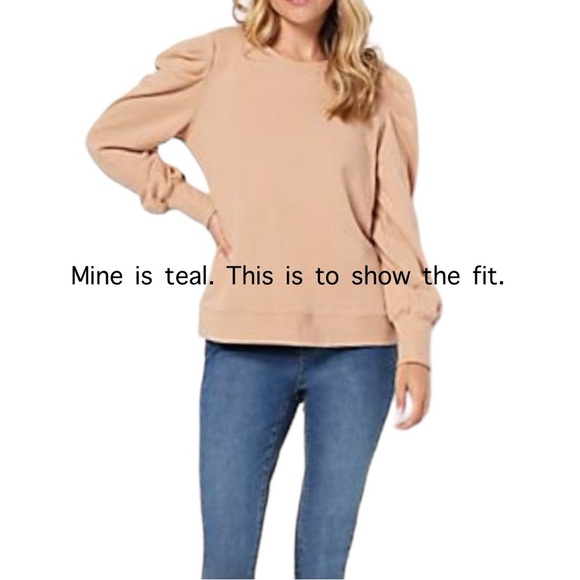 Candace Cameron Bure French Terry Puff-Sleeve Sweatshirt In Peacock. 3X - Picture 8 of 11